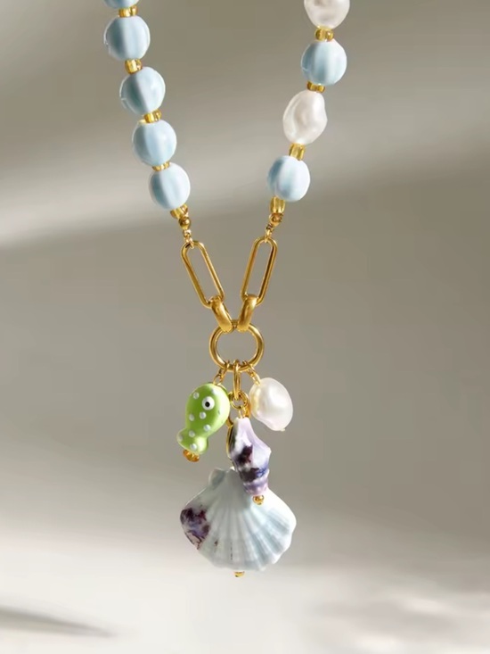 Anthropologie Jewelry - Beach Babes Pastel Beaded Shell Charm Necklace